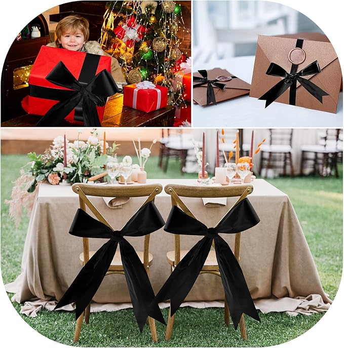 Syhood Outdoor Leaf Ribbon Floral Satin Ribbon for Crafts Aspidistra Waterproof Holiday Outdoor Decoration(4 Inch X 49 Yards,Black)