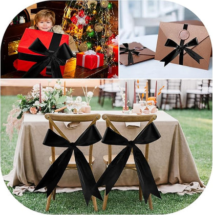 Syhood Outdoor Leaf Ribbon Floral Satin Ribbon for Crafts Aspidistra Waterproof Holiday Outdoor Decoration(4 Inch X 49 Yards,Black)