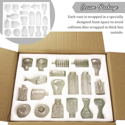 36Pcs Bud Vases Set Small Vintage Glass Bottles Clear Bud Vases in Bulk Multiple Shape Cute Glass Vases for Rustic Wedding Centerpieces Table Decorations and Home Decor(Clear)