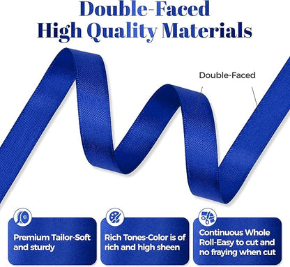 Royal Blue Satin Ribbon, Double Faced 1/2 Inch X 25 Yards Royal Blue Ribbon, Premium Satin Ribbon for Gift Wrapping, Crafts, Hair Bow Making, Sewing, Flower Bouquet, Wedding Party Decor