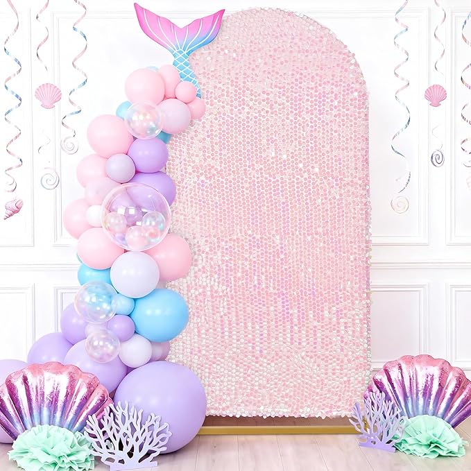 White Iridescent Wedding Arch Cover: 7.2FT Sequin Backdrop Sparkly Backdrops for Birthday Party Ceremony Baby Shower Banquet Decoration