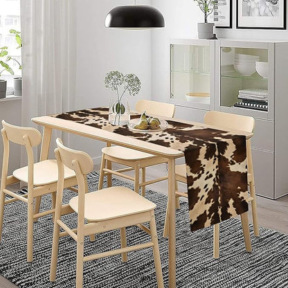 Cow Print Table Runner, Brown Cowhide Western Style Runner Country Farmhouse Cottage Patten Decoration for Home Kitchen Dining,13x36 Inch
