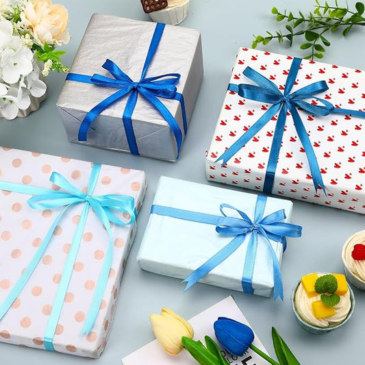 DECYOOL 4 Rolls 100 Yards Blue Satin Ribbons for Gift Wrapping, 10mm Wide Assorted Shades of Blue Thin Ribbon for DIY Crafts Wedding Decor, Baby Shower
