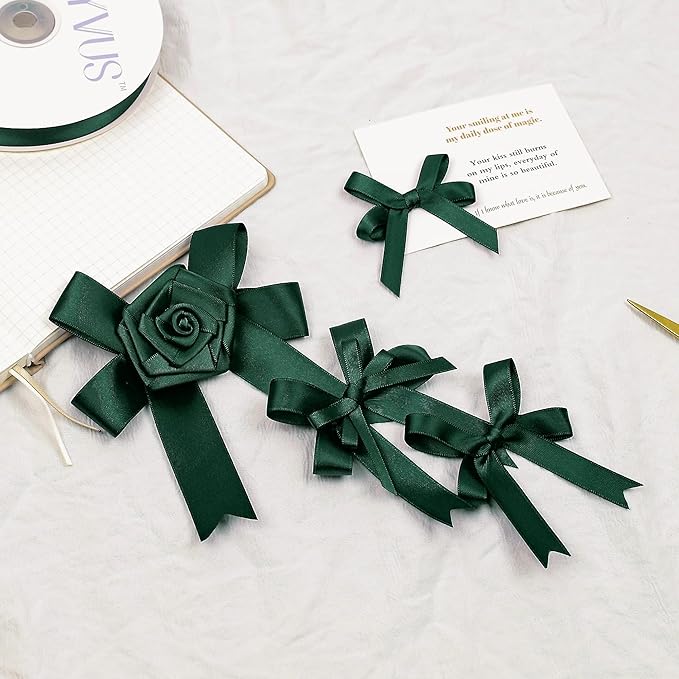 Hunter Green Satin Ribbon, Double Faced 3/8 Inch X 25 Yards Hunter Green Ribbon, Premium Satin Ribbon for Gift Wrapping, Crafts, Hair Bow Making, Sewing, Flower Bouquet, Wedding Party Decor
