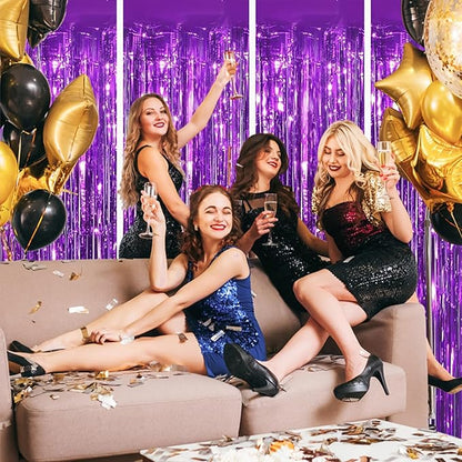 Keyali 4 Pack 3.3 * 8.3 ft Foil Curtain Metallic Tinsel Fringe Curtains Photo Booth Props Backdrop for Birthday Wedding Engagement Baby Shower Christmas Holiday Celebration Partyl,Purple