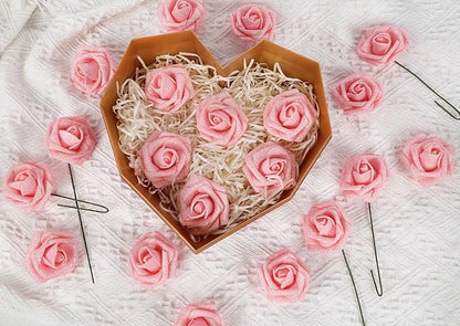 Glitter Roses Artificial Flowers 30 PCS Foam Roses 2.17 in Foam Flowers Glitter Flowers with Stem Fake Flowers for DIY Wedding Bridal Bouquet Party Centerpieces Decor(Peach)