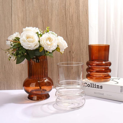 Clear Glass Flower Vase, 7" x 4.7" Thickened Hydroponic Flower Vase Transparent Modern Geometric Glass Vase for Home Living Room Wedding Centerpieces Office Table Decor