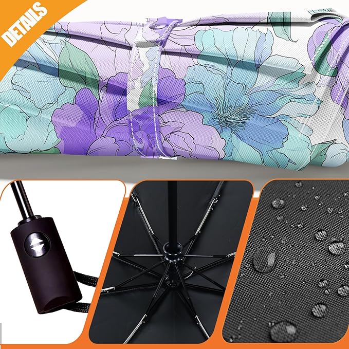 Small Compact Travel Automatic Folding Umbrella for Women, Portable Lightweight, Rain, Wind, UV Sun Shade