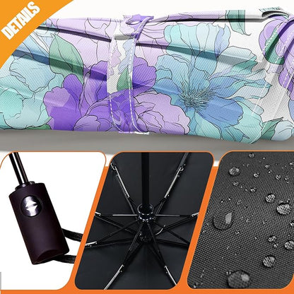 Small Compact Travel Automatic Folding Umbrella for Women, Portable Lightweight, Rain, Wind, UV Sun Shade