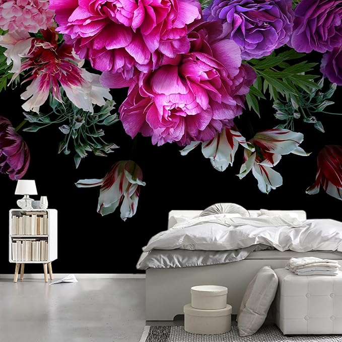 WFBHUA-Purple Peony Floral Wallpaper Mural Peel and Stick Large Self Adhesive Wall Mural for Living Room Bedroom 137"x100"