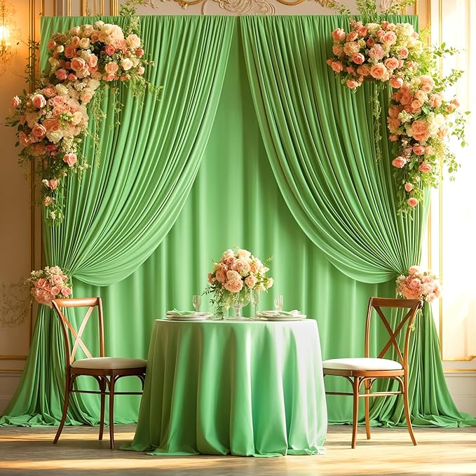 Sage Green Backdrop Curtain 8 Panels-Wrinkle-Free Green Curtains Polyester Photography Drapes for Baby Shower Birthday Party Photo Background Backdrop Stand- 32 X10FT (Sage Green)