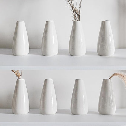 Modern White Ceramic Vase Set of 8 for Living Room Bedroom 5.1'' Minimalist Fresh Flower Vases for Home Decor Office Fireplace Centerpieces Nordic Style Gift for Fake Plant 8 Pack