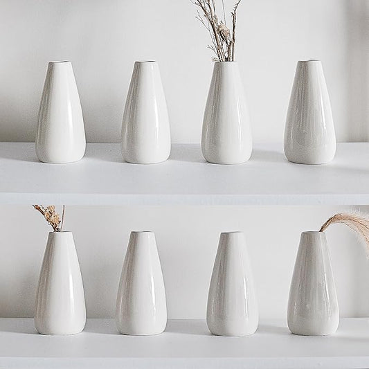 Modern White Ceramic Vase Set of 16 for Living Room Bedroom 5.1'' Minimalist Fresh Flower Vases for Home Decor Office Fireplace Centerpieces Nordic Style Gift for Fake Plant 16 Pack