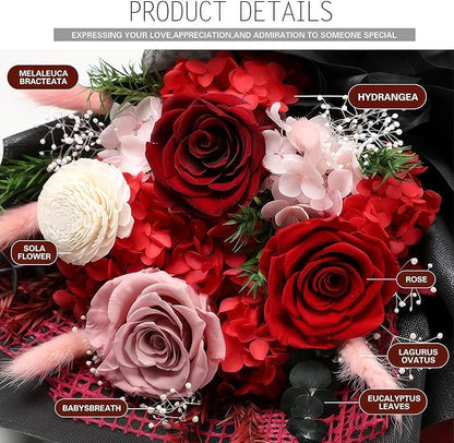 Preserved Flowers for Delivery, Red Flower Bouquets with Necklace, Forever Real Roses Anniversary Birthday Gifts for Women Mom Wife Girlfriend, Fresh Flowers for Valentines Day Christmas