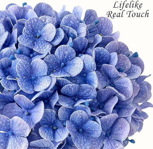 Hydrangea Artificial Flowers, Lifelike Latex Silk Real Touch Faux Hydrangea Flowers, Artificial Hydrangeas Bouquet for Wedding Centerpieces Tables Party Home (Royal Blue)