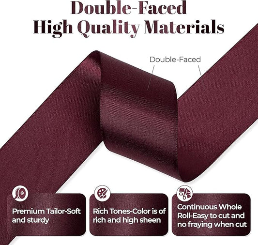 Burgundy Satin Ribbon, Double Faced 1-1/2 Inch X 25 Yards, Premium Satin Ribbon for Gift Wrapping, Crafts, Hair Bow Making, Sewing, Flower Bouquet, Wedding Party Decor
