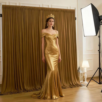 Gold Brown Backdrop Curtains-Wrinkle-Free Polyester Photography Drapes Party Curtain Background for Baby Shower Wedding Decorations- 16 X10FT