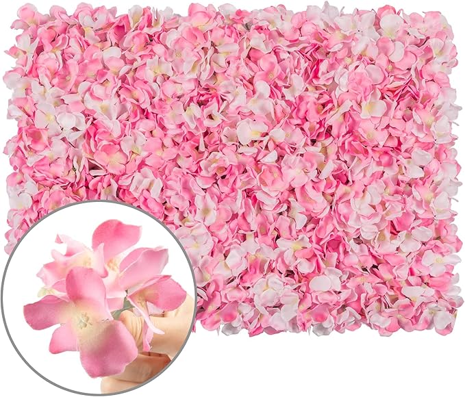 Flower Wall Panel Set, U'Artliens Artificial Wall Flower Backdrop 24x16 Inch 3D Silk Hydrangea Rose Floral Panel for Photo Background Home Party Wedding Backdrop Decoration(12pcs,Pink)