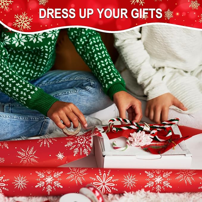Christmas Wrapping Paper Set of 4 Rolls (148 sq. ft. ttl) With Colorful Holiday Patterns Santa Claus, Reindeer, Christmas Tree, Snowman, snowflakes for Gifts - 30 inches x 14.8 feet Per Roll