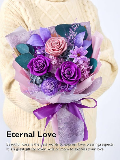 Eterfield Flowers for Delivery Prime, Forever Flowers Bouquet, Preserved Roses and Purple Flowers Birthday Gifts for Her Women Wife Mom Grandma Graduation Valentine's Day Mother's Day