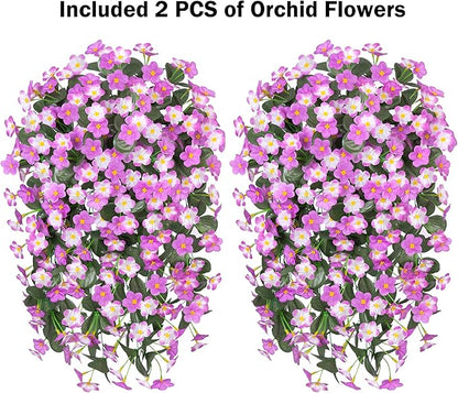 Artificial Fake Hanging Flowers Plants for Outdoor Outside Fall Decor, 2 PCS Faux Silk Daisy Mums Vines UV Resistant Realistic for Home Porch Balcony Planter Decoration (Light Fuchsia and Fuchsia)