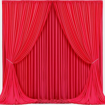 Red Backdrop Curtains 4 Panels-Wrinkle-Free Polyester Photography Drapes Party Photo Backgrounds for Wedding Christmas Photo Backdrops- 16 X10FT (Red)