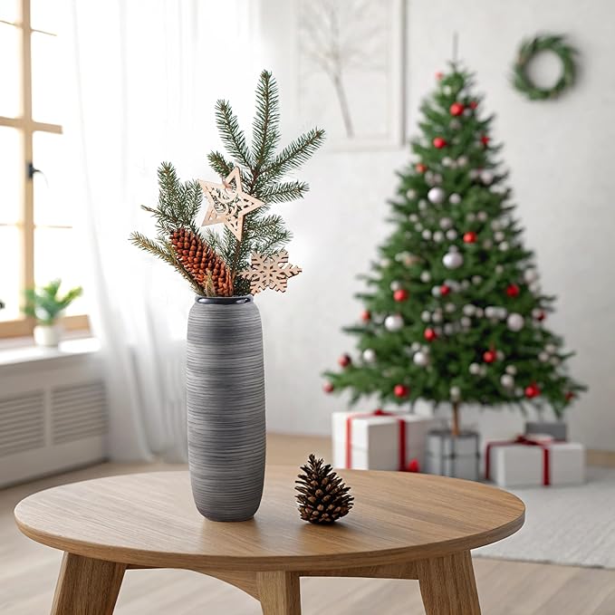 ALMA Black Tall Floor Vase for Pampas Grass, 18'' Gray Extra Large Floor Vase for Home Decor, Big Unique Ceramic Flower Vases for Living Room Floor,Fireplace,Mantel Decoration