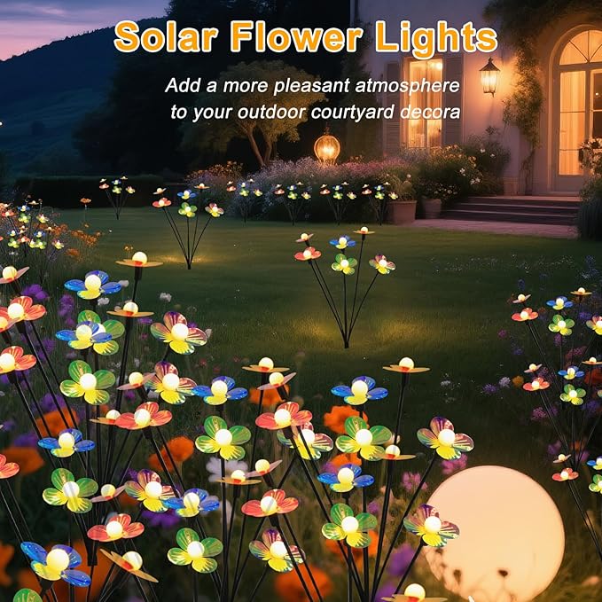 Solar Flower Lights Outdoor Waterproof 6 Pack of 32 LEDs Garden Solar Firefly Lights Decorative for Garden, Yard, Backyard