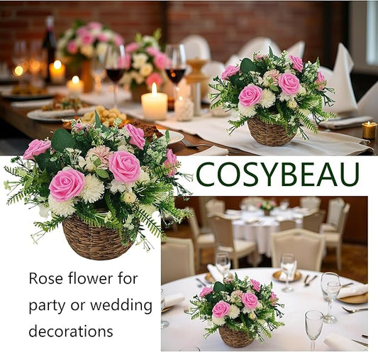 Artificial Flowers 25pcs Fake Roses, Rose Pink Foam Faux Flower for DIY Wedding Bouquets Bridal Shower Centerpieces Floral Arrangements Home Decorations Party Backdrops Table