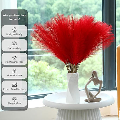 Red Pampas Grass Decor - 30pcs 24 Inch Short Artificial Pampas Grass Decor, Fake Pompas Floral for Vase Filler, Wedding Flower Arrangement, Party and Home Decor (Red)