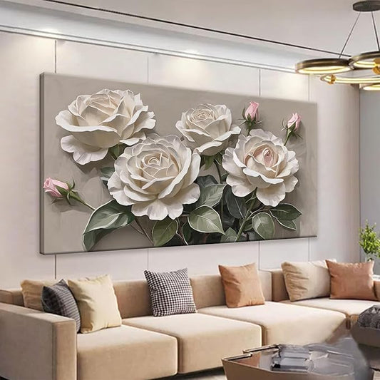 Canvas Art Wall Decor Modern Minimalist Home Wall Decor Flower Paintings White Wall Art Prints Pink White Floral Wall Art Pictures For Bedroom Kitchen Office Artwork 20"×40"