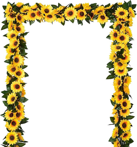 DearHouse 3 Pack Artificial Sunflower Garland Silk Sunflower Vine Artificial Flowers with Green Leaves for Wedding Table Home Decor