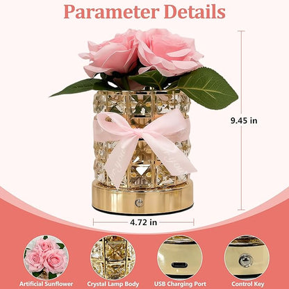 Rose Flower Lamp,Rechargeable Cordless LED Touch Table Lamp,3 Color Infinitely Dimming Bedside Lamps,Small Night Light for Living Room Bedroom Home Decor,Birthday Gifts for Women Mom (Rose)