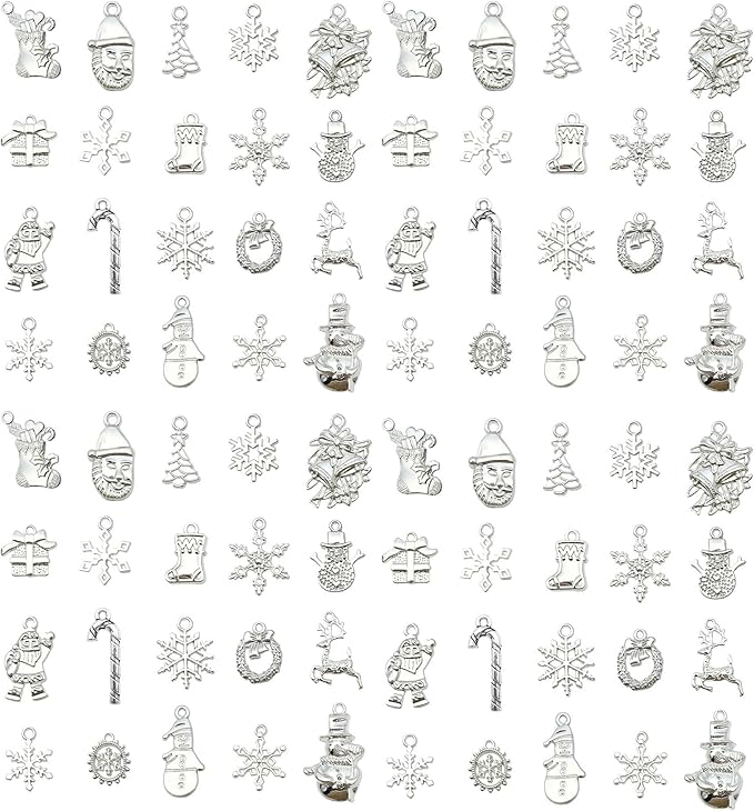 WOCRAFT 60pcs Bright Silver Christmas Bracelet Charms for Jewelry Making Sets DIY Necklace Bracelet Keychain Crafting Charms Kit Craft Supplies (SN829)