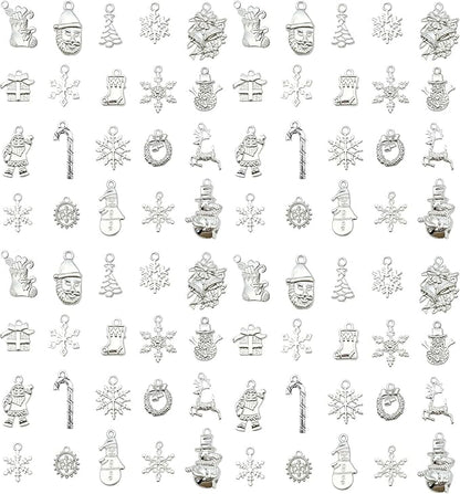 WOCRAFT 60pcs Bright Silver Christmas Bracelet Charms for Jewelry Making Sets DIY Necklace Bracelet Keychain Crafting Charms Kit Craft Supplies (SN829)