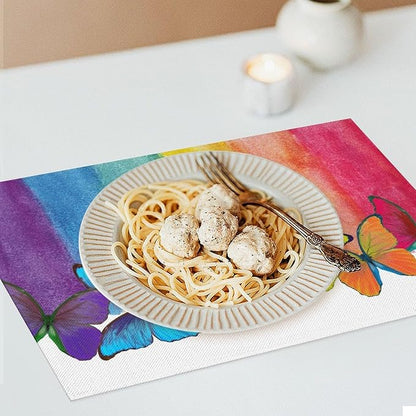 Rainbow Butterfly Placemats Set of 4,Colorful Butterfly Kids Girls Birthday Party Decor Washable for Kitchen Dining Table Heat Resistant Decorative Colth Table Mats 4 PCS, Style-2