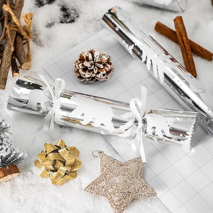 MAYPLUSS Foil Gift Wrapping paper Roll - 17 Inch X 33 Feet - Elegant Silver Christmas Seasonal Festive Gift Wrap Bear w/Glossy Foil-Like Shine Pattern for Christmas, Holiday, Birthday and Art Crafts