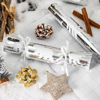 MAYPLUSS Foil Gift Wrapping paper Roll - 17 Inch X 33 Feet - Elegant Silver Christmas Seasonal Festive Gift Wrap Bear w/Glossy Foil-Like Shine Pattern for Christmas, Holiday, Birthday and Art Crafts