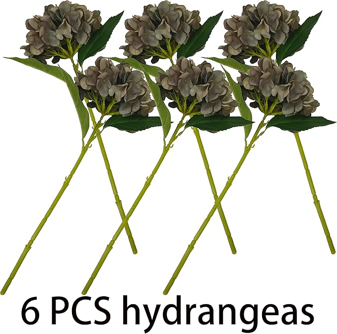 Brown Hydrangea Artificial Flowers,6 Pcs Faux Hydrangea Flowers,Artificial Hydrangeas Flowers with Stems,Fake Hydrangeas,Silk Hydrangeas Flowers with Stems for Home Decor (6, Coffee)