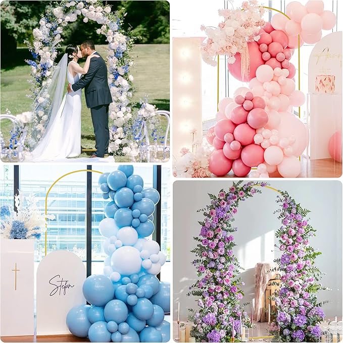 Putros 7.2ft Metal Arch Stand with Cover Ivory Spandex Fitted Wedding Arch Cover and Round Top Chiara Backdrop Stand Set for Birthday Party Baby Shower Decoration