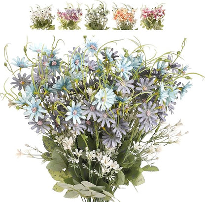 Artificial Flowers Wildflowers Silk Daisy Spring Fake Daisies Decoration Summer UV Resistant Colorful Mixed Bundles Faux Greenery Outdoor Plant Stem Filler for Home Decor Indoor Floral Arrangements