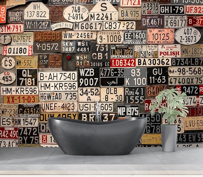 Eierme-Old License Plates from Around The World Mural Wallpaper Peel and Stick 160" x 114"