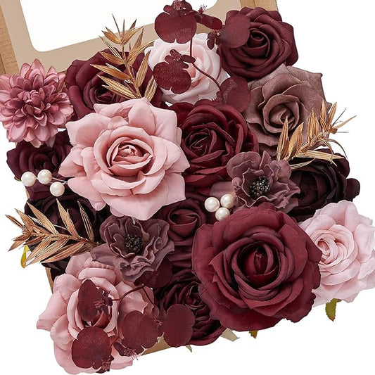Serwalin Artificial Flowers Wedding Flowers, Fake Burgundy Flowers Pink Bridal Shower Centerpieces Silk Flower, Home Decor DIY