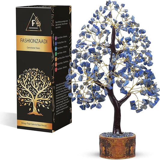FASHIONZAADI Lapis Lazuli Crystal Tree of Life - Chakra Natural Handmade Gemstone Tree, Feng Shui Crystal Decoration, Money Spiritual Gift, Healing Crystal Chakra Decor