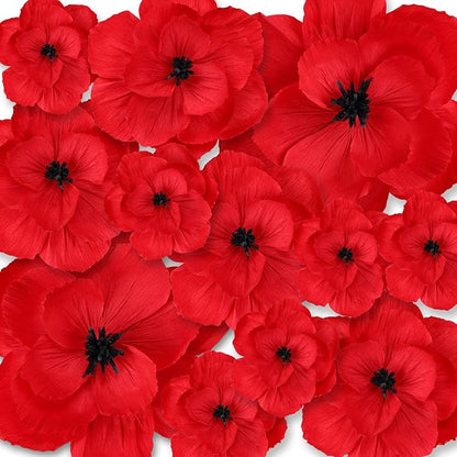 Giant Paper Flowers Artificial Large Paper Flower Decoration for Handcrafted Wall Backdrop Christmas Mexican Wedding Graduation Bridal Shower Birthday Party Supplies(Red and Black,12 Pcs)