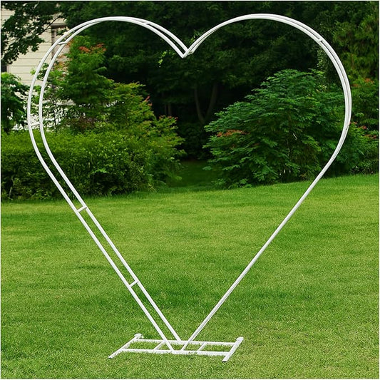 7FT Heart Shaped Metal Arch Frame, Wedding Arch Stand for Ceremony, Large Double Tube Balloon Arch for Wedding Backdrop (White)