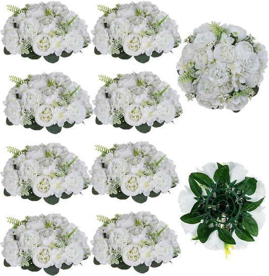 BLOSMON White Peony Flower Balls: 10pc 9.5 Inch Artificial Peonies Floral Arrangement Bouquet Wedding Centerpieces Decoration - Fake Silk Kissing Ball Center Piece Home Party Baby Shower Decor