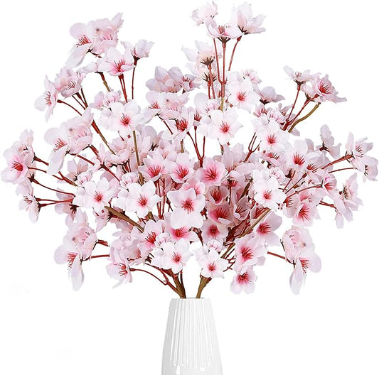 Sggvecsy Artificial Cherry Blossom Flowers 4 Pcs Faux Cherry Blossom Stems Faux Silk Cherry Blossom Branches 15.7’’ Fake Peach Flowers for Vase Arrangements Home Wedding Table Decor (Pink)