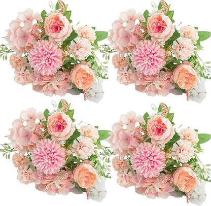 ASTRYAS 4PCS Pink Flowers Artificial Peonies Fake Peony Silk Hydangea for Decoration, Fuax Flowers Arrangements for Wedding Home Party Outdoor Decoration (Pink)
