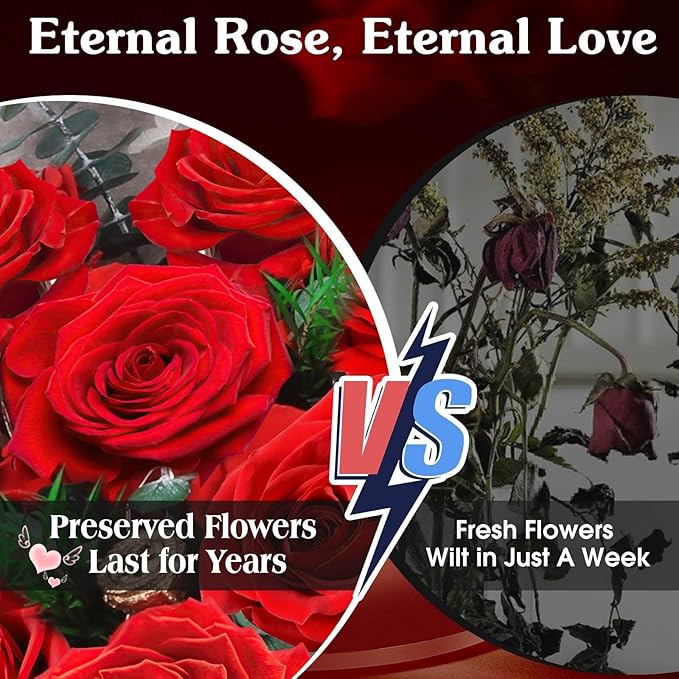 ADDWel 12 Preserved Red Roses Bouquet - Real Roses That Last 3+ Years, Romantic Christmas, Anniversary & Birthday Gifts for Wife, Girlfriend - A Dozen Flowers for Delivery, Present for Her, Mom